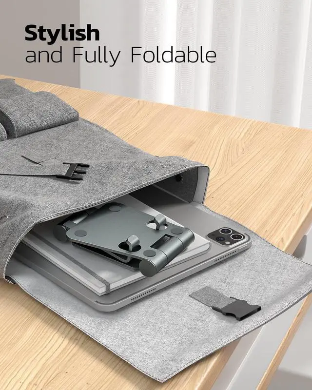 Alt view image 5 of 6 - Full Aluminum Dual Folding Cell Phone Stand for Desk, Gray