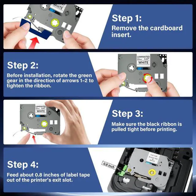 Alt view image 3 of 7 - TZE-231 Label Maker Tape 12mm 0.47 Laminated Black on White 1/2" x 8m Replacement for Ptouch TZ TZE TZE231 Label Tape Cassette for PT-D220 PTD220 D220 PT-D210 PTD210 PT-H110 PT-D200 PT-D410 (7 Packs)