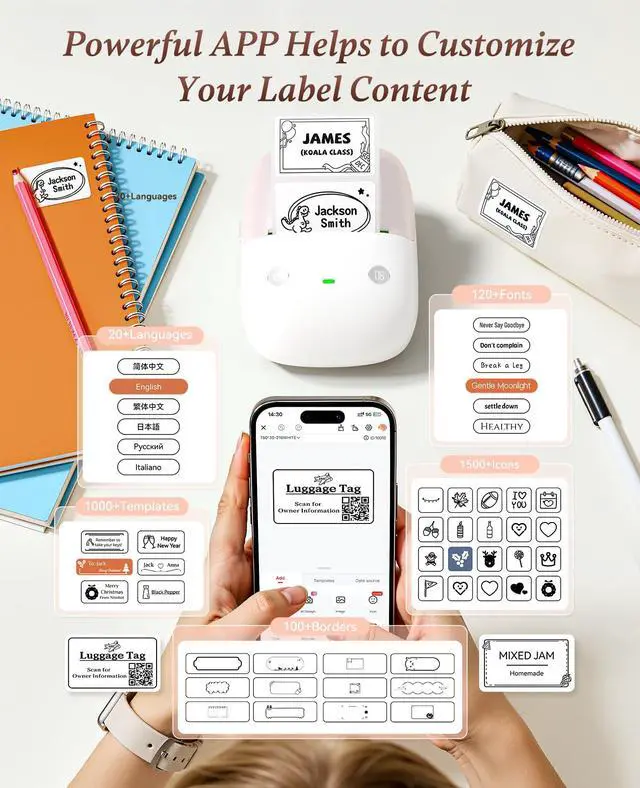 Alt view image 4 of 7 - B2 Label Maker, 2 Inch Portable Thermal Label Printer, Pink