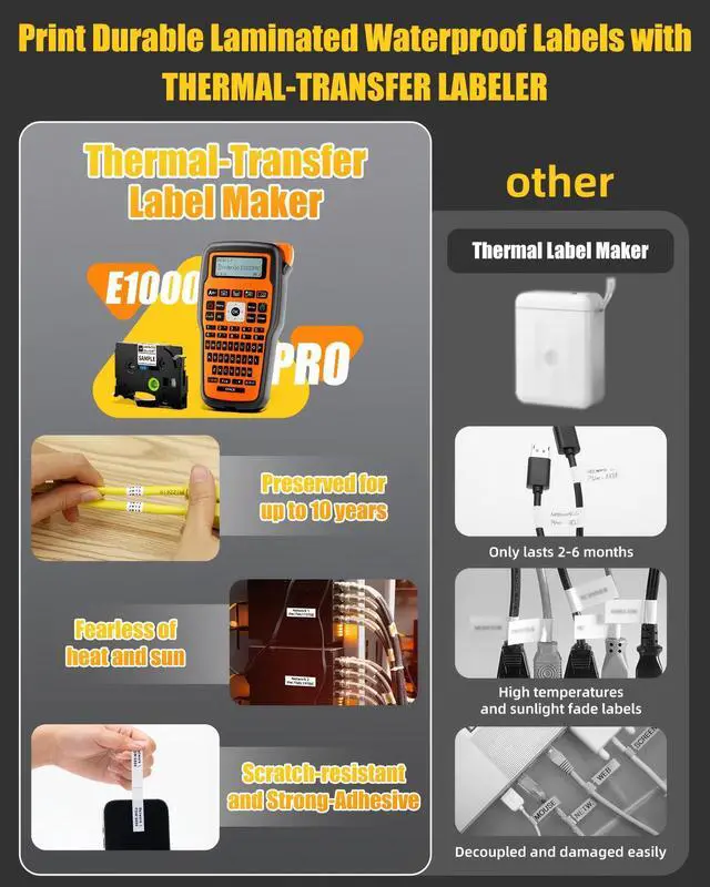 Alt view image 3 of 7 - Label Maker Machine with-Tape, Heat Shrink Label Maker Waterproof-Labels, Wire Cable label Maker, E1000 Labeler Machine with-Tape 12mm Laminated Handheld Labeling Machine for Industrial Office