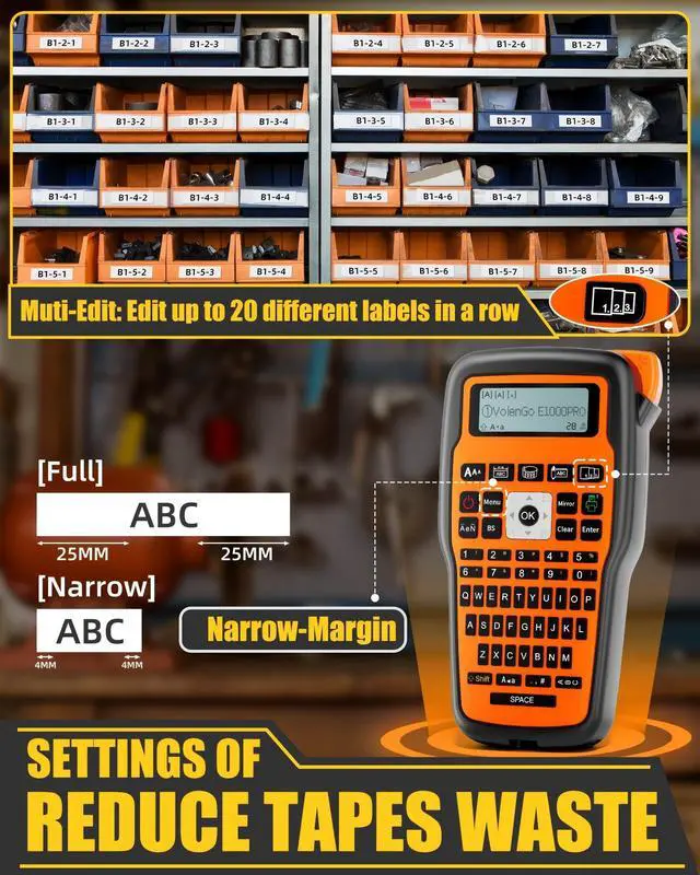 Alt view image 4 of 7 - Label Maker Machine with-Tape, Heat Shrink Label Maker Waterproof-Labels, Wire Cable label Maker, E1000 Labeler Machine with-Tape 12mm Laminated Handheld Labeling Machine for Industrial Office