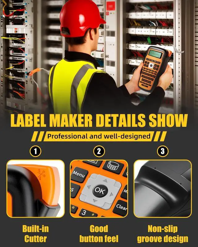 Alt view image 5 of 7 - Label Maker Machine with-Tape, Heat Shrink Label Maker Waterproof-Labels, Wire Cable label Maker, E1000 Labeler Machine with-Tape 12mm Laminated Handheld Labeling Machine for Industrial Office