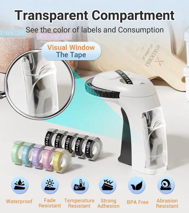 Alt view image 4 of 7 - Embossing Label Maker Machine, Vintage 3D Embossed Label Maker with 10-Roll Color Waterproof Tapes, Retro Manual Embosser for Scrapbook Supplies, Junk Journal Kit, Home Office DIY Crafting