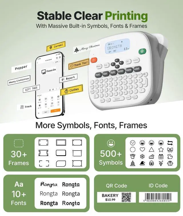 Alt view image 3 of 7 - TD210 Bluetooth Handheld Label Maker Machine with 1 Tape, Portable Label Printer QWERTY Keyboard, for Home, Office, Warehouse Organization