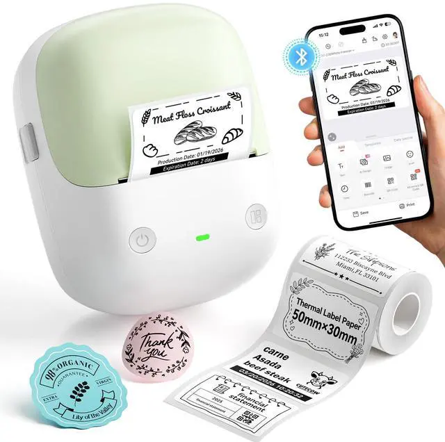 Main image of B2 Label Maker Machine with Tape for Home Office, Green White