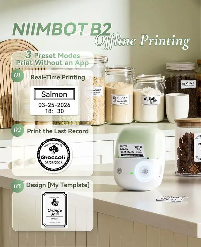 Alt view image 2 of 7 - B2 Label Maker Machine with Tape for Home Office, Green White