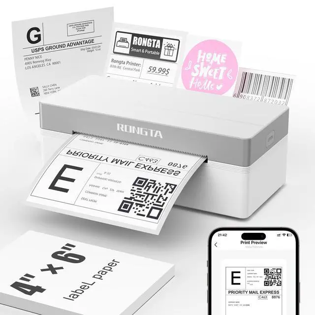 Alt view image 7 of 7 - Shipping Thermal Label Printer, Bluetooth 4x6 Sticker Label Maker Wireless Shipping Label Printer for Package Small Business Compatible with Windows macOS Android iOS (White)