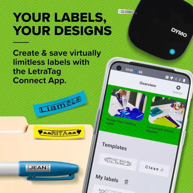 Alt view image 2 of 7 - LetraTag 200B Bluetooth Compact Label Maker, Value Pack, Wireless Connection to iOS and Android, Includes 3 Assorted Label Tapes