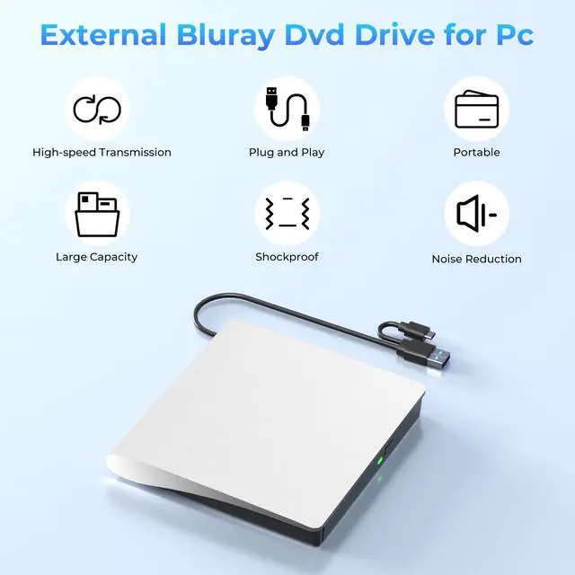 Alt view image 2 of 7 - White External Blu-ray Drives, Portable 3D Bluray Burner External