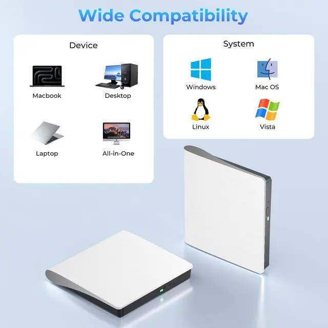 Alt view image 7 of 7 - White External Blu-ray Drives, Portable 3D Bluray Burner External