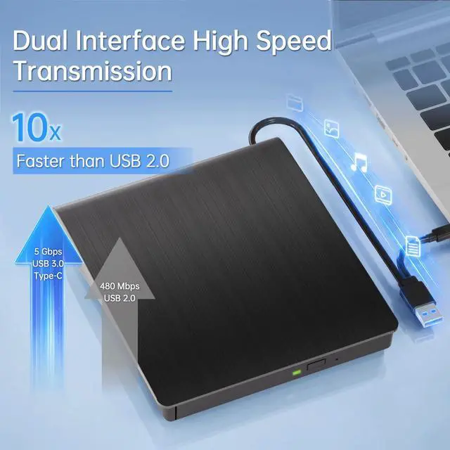 Alt view image 2 of 7 - External Blu Ray Drive Support Read/Burn, 3D Blu Ray Burner for PC
