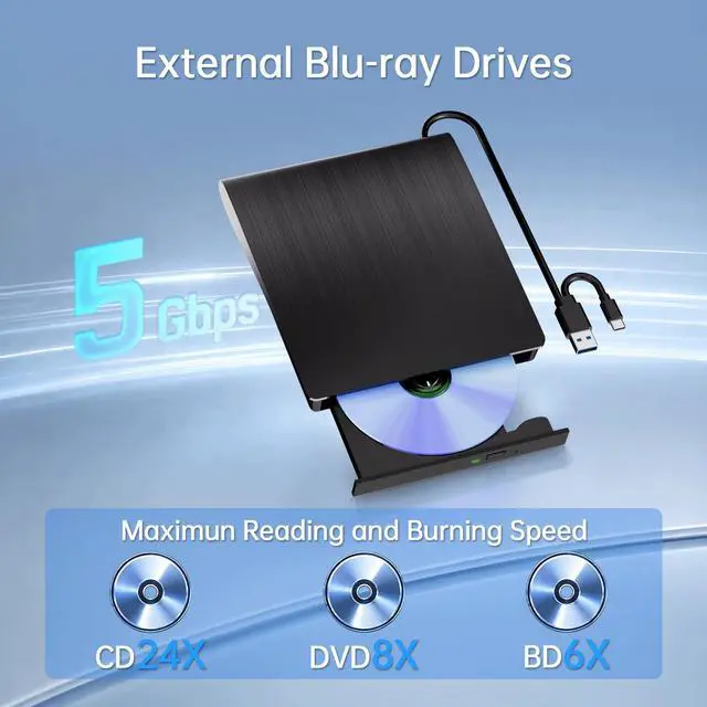 Alt view image 3 of 7 - External Blu Ray Drive Support Read/Burn, 3D Blu Ray Burner for PC