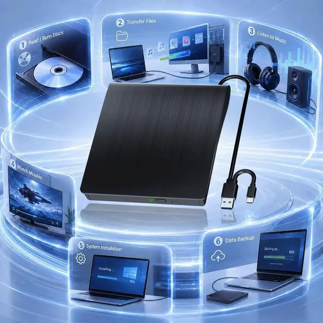 Alt view image 6 of 7 - External Blu Ray Drive Support Read/Burn, 3D Blu Ray Burner for PC