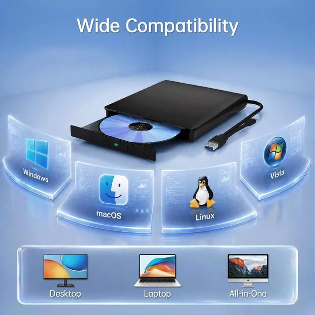 Alt view image 7 of 7 - External Blu Ray Drive Support Read/Burn, 3D Blu Ray Burner for PC
