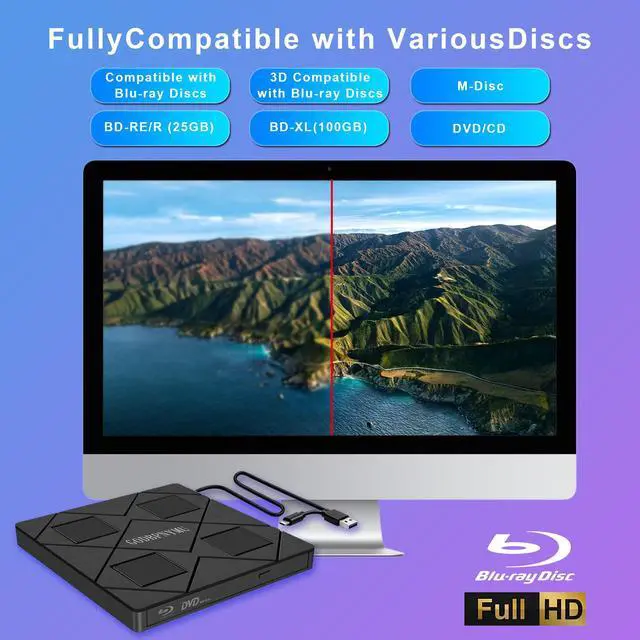 Alt view image 3 of 7 - External blu ray Drive,8-in-1External blueray/DVD Drive for pc