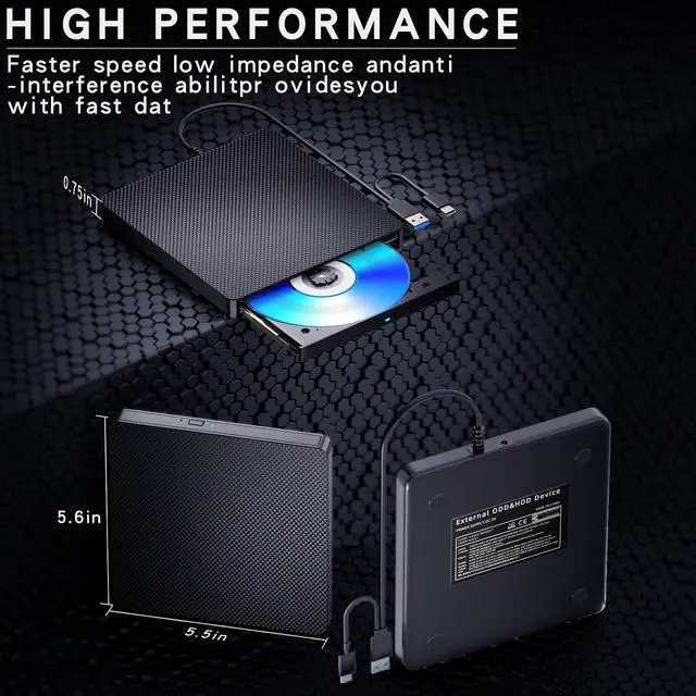 Alt view image 7 of 7 - External Blu ray Drives Player Read Compatible Bluray Burner USB 3.0 / Type-C BD Read DVD CD Burner Blu ray Player for pc, Windows 7-11Black