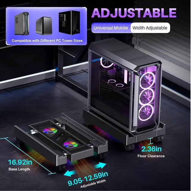 Alt view image 2 of 7 - Computer Tower Stand with Dual Cooling Fans, Fits Most PC
