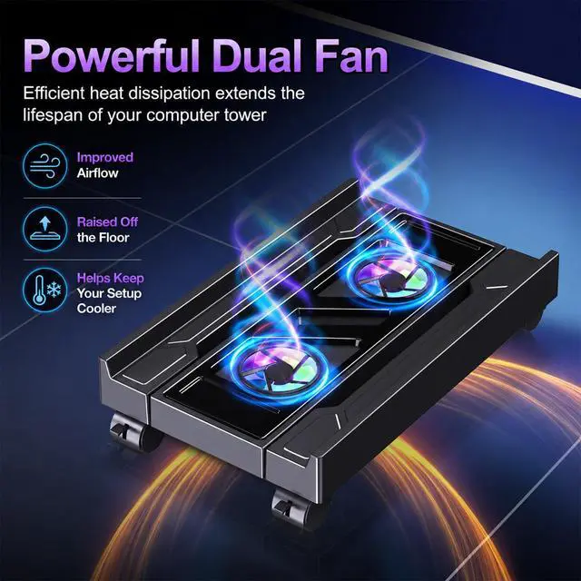 Alt view image 3 of 7 - Computer Tower Stand with Dual Cooling Fans, Fits Most PC