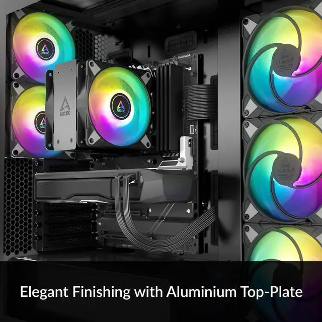 Alt view image 2 of 7 - Freezer 36 A-RGB - Single-Tower CPU Cooler with Push-Pull, Two Pressure-optimised 120 mm P Fans and ARGB Lighting, Fluid Dynamic Bearing, 2002000 RPM, 4 Heatpipes, incl. MX-6 Thermal Compound