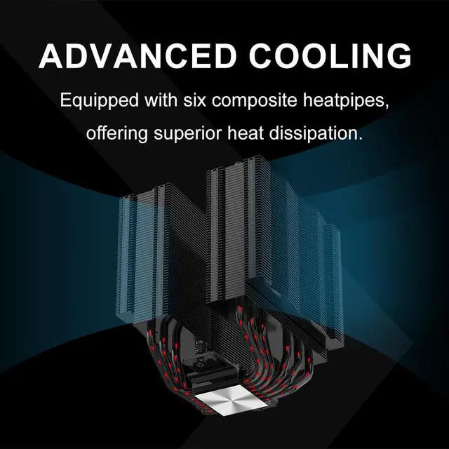 Alt view image 3 of 7 - A60B Dual Tower CPU Air Cooler, 265W TDP, 6 Heat Pipes PC Cooler Black