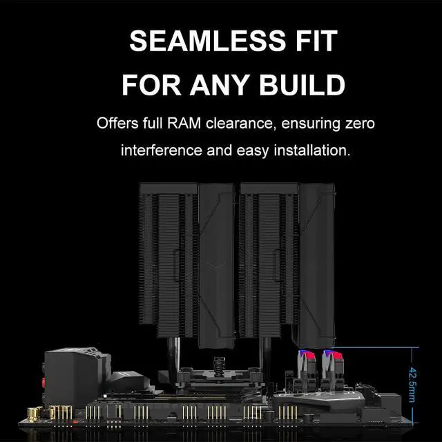 Alt view image 7 of 7 - A60B Dual Tower CPU Air Cooler, 265W TDP, 6 Heat Pipes PC Cooler Black