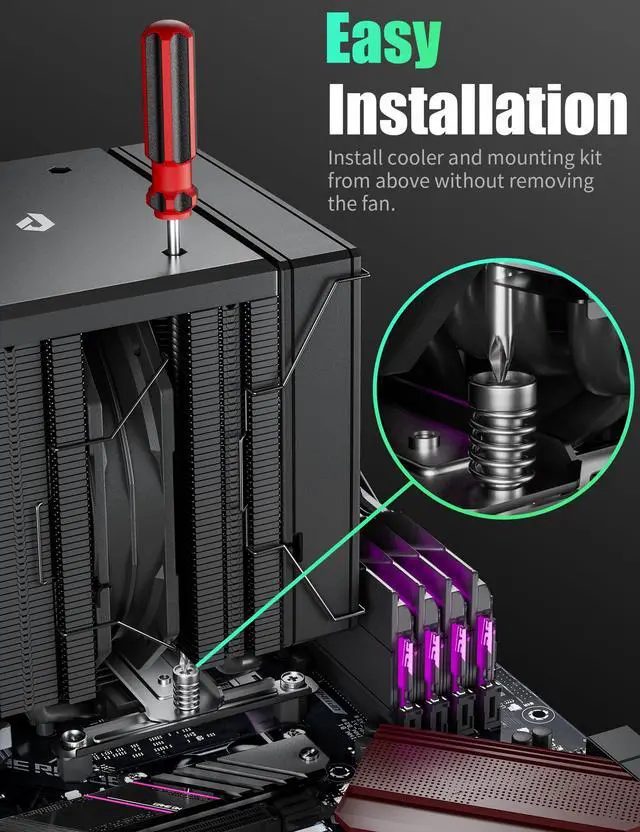 Alt view image 4 of 7 - CPU Cooler Air, Dual Tower CPU Cooler with 120mm PWM Fan,6 Heat Pipes CPU Air Cooler for AM5/AM4/AM3, Cooler for PC Compatible with Intel LGA 1851/1700/1150/2011/2066/1151/1155/1156(Black)