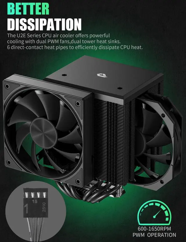Alt view image 6 of 7 - CPU Cooler Air, Dual Tower CPU Cooler with 120mm PWM Fan,6 Heat Pipes CPU Air Cooler for AM5/AM4/AM3, Cooler for PC Compatible with Intel LGA 1851/1700/1150/2011/2066/1151/1155/1156(Black)