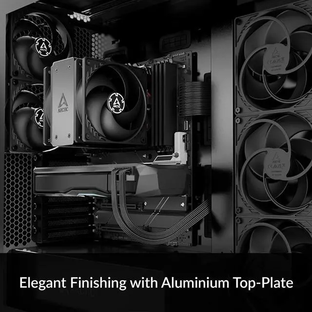 Alt view image 2 of 7 - Freezer 36 (Black) - Single-Tower CPU Cooler with Push-Pull, Two Pressure-optimised 120 mm P Fans, Fluid Dynamic Bearing, 2001800 RPM, 4 Heatpipes, incl. MX-6 Thermal Compound