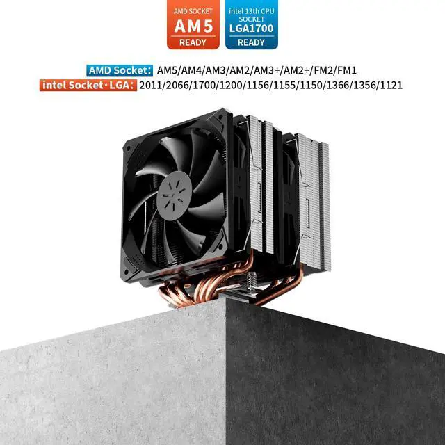 Alt view image 5 of 7 - CPU Air Cooler with 6 Heat Pipes,Dual 120mm Fan CPU Cooler 1600rmp,CPU Cooler AMD AM5/AM4/AM3 Series,CPU Air Cooler Compatible with Intel LGA 1851/1700/1150/1155/1156/2011/2066(X79/X99)