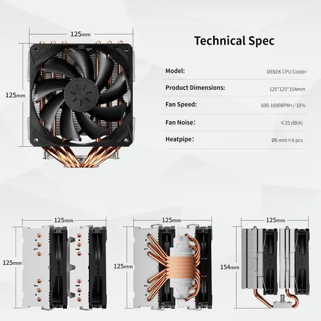 Alt view image 7 of 7 - CPU Air Cooler with 6 Heat Pipes,Dual 120mm Fan CPU Cooler 1600rmp,CPU Cooler AMD AM5/AM4/AM3 Series,CPU Air Cooler Compatible with Intel LGA 1851/1700/1150/1155/1156/2011/2066(X79/X99)