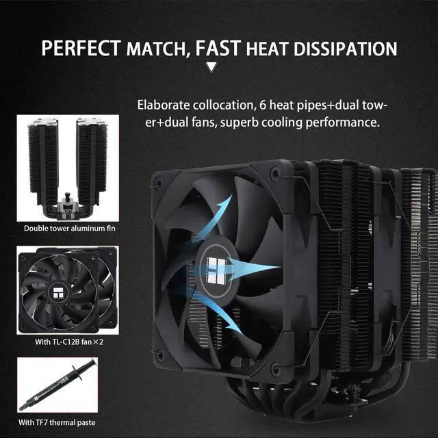 Alt view image 4 of 6 - Peerless Assassin 120 Black CPU Air Cooler, 6 Heat Pipes,TL-C12B PWM Fan, Aluminium Heatsink Cover, AGHP Technology, for AMD AM4/AM5/Intel LGA 1700/115X/1851/1200/2066/2011 PA120 Black