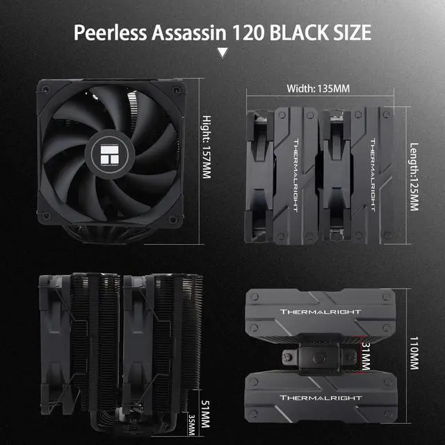 Alt view image 6 of 6 - Peerless Assassin 120 Black CPU Air Cooler, 6 Heat Pipes,TL-C12B PWM Fan, Aluminium Heatsink Cover, AGHP Technology, for AMD AM4/AM5/Intel LGA 1700/115X/1851/1200/2066/2011 PA120 Black