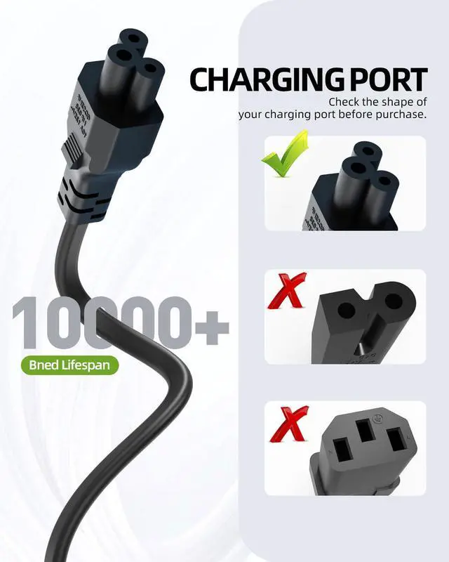 Alt view image 2 of 7 - 4FT 3-Prong C5 AC Power Cord, Universal Replacement Cable