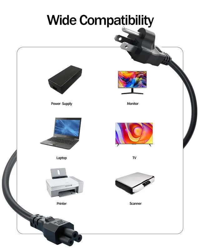 Alt view image 3 of 7 - 4FT 3-Prong C5 AC Power Cord, Universal Replacement Cable