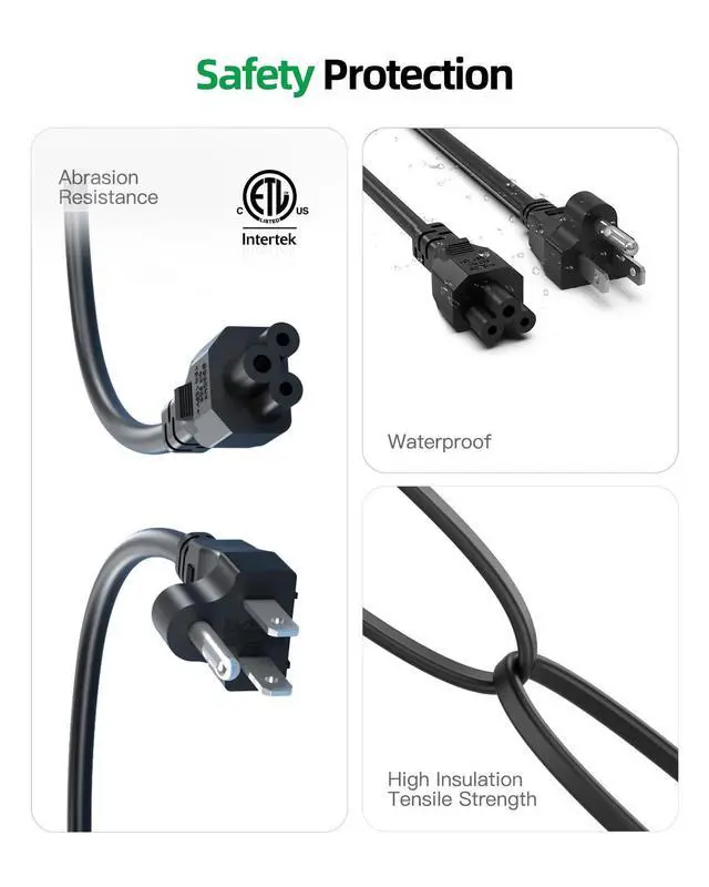 Alt view image 4 of 7 - 4FT 3-Prong C5 AC Power Cord, Universal Replacement Cable