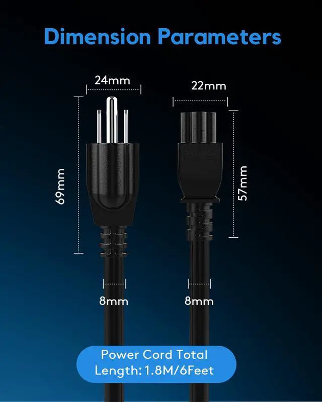Alt view image 5 of 7 - Universal Laptop Power Cord, 16AWG, NEMA 5-15P to IEC C5, 3-Prong AC Cable, 10A 125V (6FT)