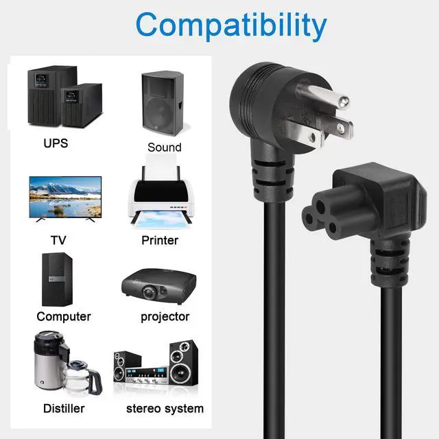 Alt view image 7 of 7 - 4.9Ft 90 Degrees 3 Prong AC to IEC320 C5 Power Cord,18AWG 100V~250V Up Angle NEMA 5-15P to Down Angle 3-Slot Mickey Mouse Universal Power Cable for Notebook Computers, TV, Monitors