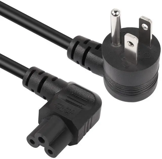 Main image of 90 Degrees 3 Prong AC to IEC320 C5 Power Cord,10A 125V Down Angle NEMA 5-15P to 3-Slot Mickey Mouse Universal Power Cable for Notebook Computers, TV, Monitors-4.9Ft (Black-Right C5)