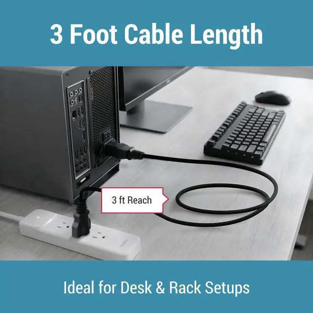 Alt view image 6 of 7 - Heavy Duty AC Power Cord 3ft, 14 AWG NEMA 5-15P to C13