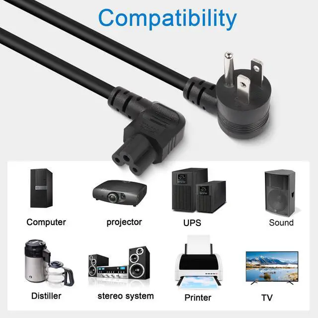 Alt view image 7 of 7 - 90 Degrees 3 Prong AC to IEC320 C5 Power Cord,10A 125V Down Angle NEMA 5-15P to 3-Slot Mickey Mouse Universal Power Cable for Notebook Computers, TV, Monitors-4.9Ft (Black-Right C5)