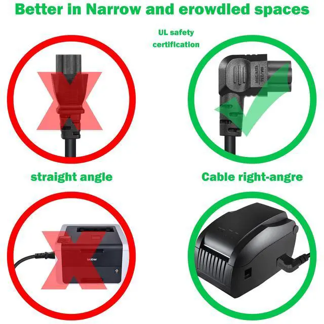 Alt view image 6 of 7 - 90 Degrees 3 Prong AC to IEC320 C5 Power Cord,10A 125V Down Angle NEMA 5-15P to 3-Slot Mickey Mouse Universal Power Cable for Notebook Computers, TV, Monitors-4.9Ft (Black-Right C5)