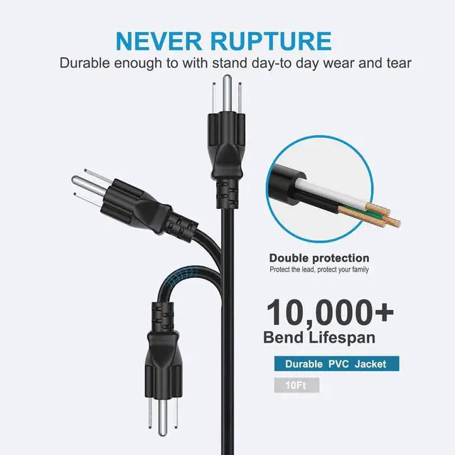 Alt view image 4 of 5 - 3 Prong AC Power Cord for LG Plasma Smart TV 32" 39" 40" 42" 44" 47" 49" 50" 55" 60" 65" 75" Inch TV, Laptop Power Cord for Dell HP LG Lenovo Asus Acer Toshiba Sony Notebooks, Monitor C5 Power Cable