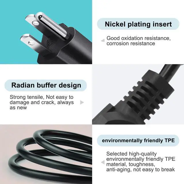 Alt view image 5 of 5 - 3 Prong AC Power Cord for LG Plasma Smart TV 32" 39" 40" 42" 44" 47" 49" 50" 55" 60" 65" 75" Inch TV, Laptop Power Cord for Dell HP LG Lenovo Asus Acer Toshiba Sony Notebooks, Monitor C5 Power Cable
