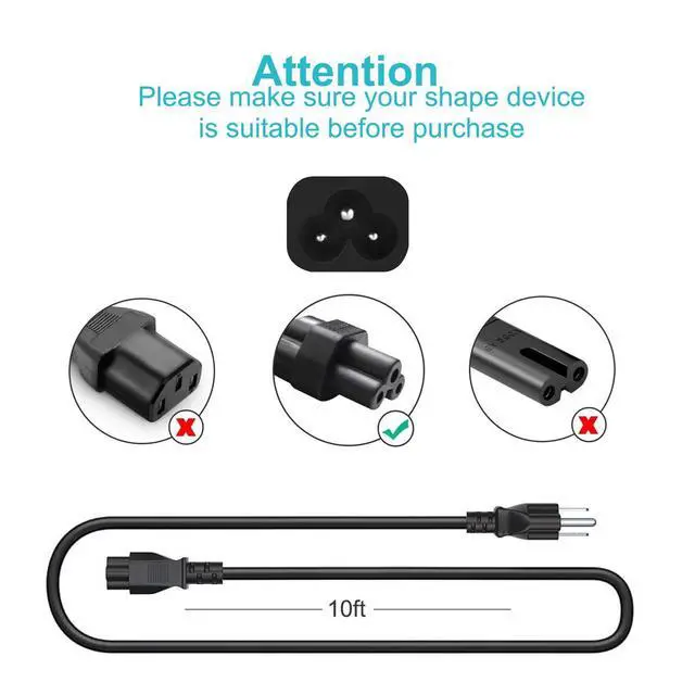 Alt view image 2 of 5 - 3 Prong AC Power Cord for LG Plasma Smart TV 32" 39" 40" 42" 44" 47" 49" 50" 55" 60" 65" 75" Inch TV, Laptop Power Cord for Dell HP LG Lenovo Asus Acer Toshiba Sony Notebooks, Monitor C5 Power Cable