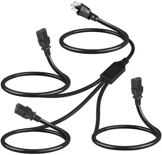 Main image of Computer Y Splitter Power Cord, NEMA 5-15P to 3X IEC60320 C13 Female 3 Ways Outlet AC Power Cord, SJT 16AWG Universal Laptop 3 Prong Power Cable, C13 Y Spliiter for Monitor/TV/Printer (6FT)