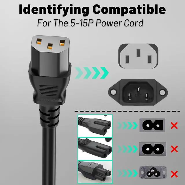 Alt view image 3 of 7 - Universal 3ft(0.93m) Power Cord, 3-Prong Pure Copper ETL, Black