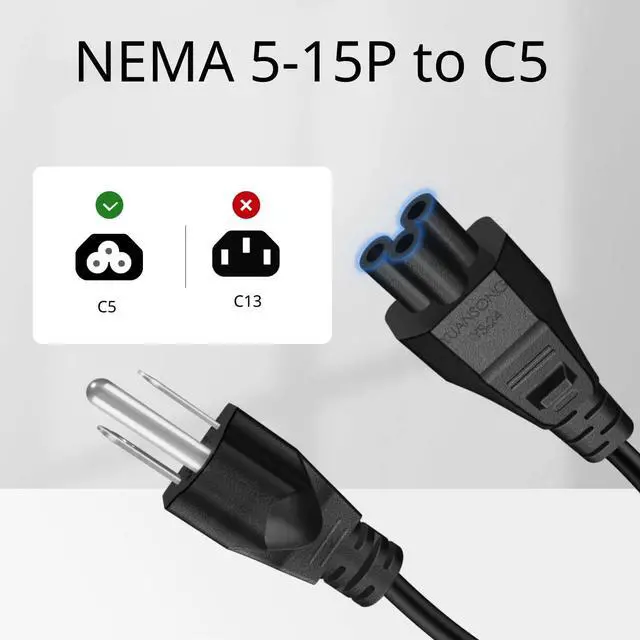 Alt view image 3 of 6 - 3 Prong AC Laptop Power Cord, IEC C5 to NEMA 5-15P, 6FT Cable