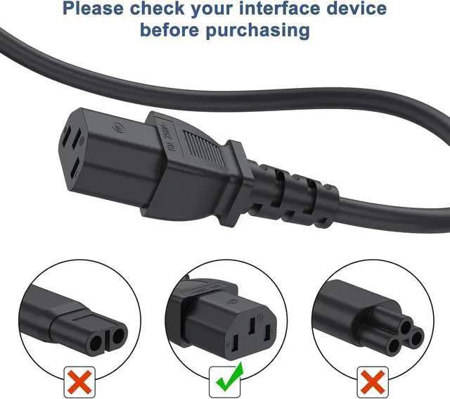 Alt view image 3 of 7 - 3 Prong AC Power Cord Universal Power Cable 125V/18AWG NEMA 5-15P to C13 for Dell HP LG Lenovo Asus Acer Toshiba Sony Laptops/Notebooks, Treadmill, Monitors, Printers, Scanners Power Cable Cord 3.3FT
