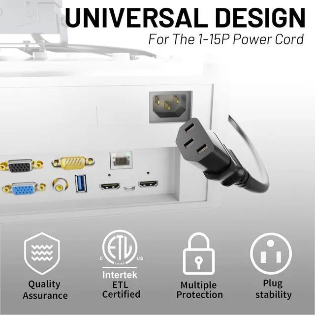 Alt view image 4 of 7 - 3 Prong AC Power Cord Universal Power Cable 125V/18AWG NEMA 5-15P to C13 for Dell HP LG Lenovo Asus Acer Toshiba Sony Laptops/Notebooks, Treadmill, Monitors, Printers, Scanners Power Cable Cord 3.3FT