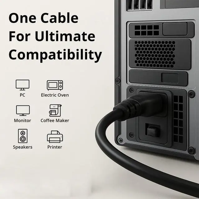 Alt view image 7 of 7 - 3 Prong AC Power Cord Universal Power Cable 125V/18AWG NEMA 5-15P to C13 for Dell HP LG Lenovo Asus Acer Toshiba Sony Laptops/Notebooks, Treadmill, Monitors, Printers, Scanners Power Cable Cord 3.3FT